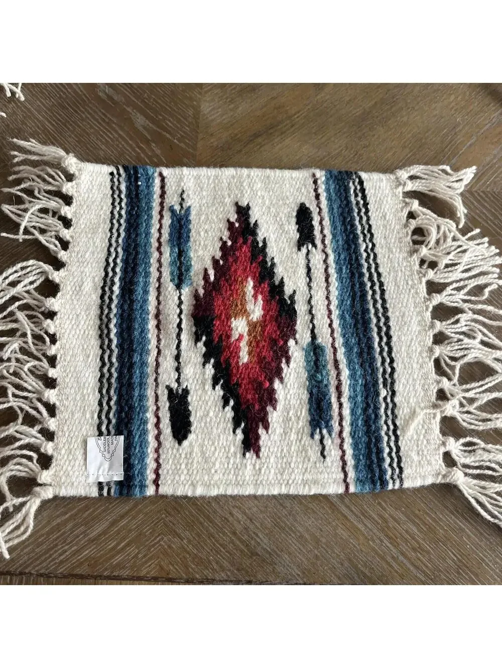 El Paso Blanket Company Woven Table Rug Fringe 90% Wool 15” X 10.5”